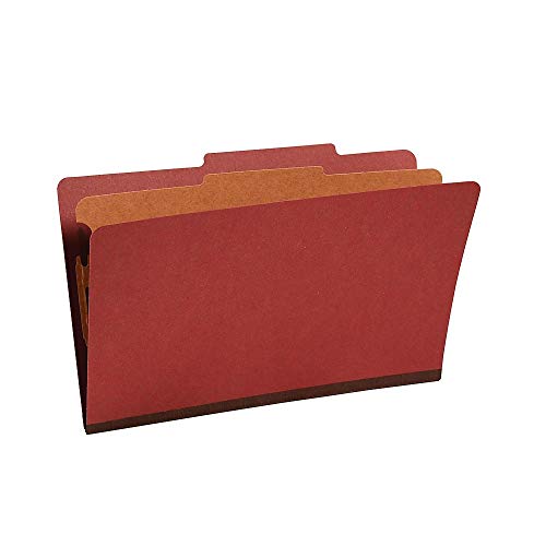 Staples Classification Folders, Legal Size, 2/5‑Cut Top Tab, Red, 1‑Divider, Heavy‑Duty Fastener Design – 20/Box