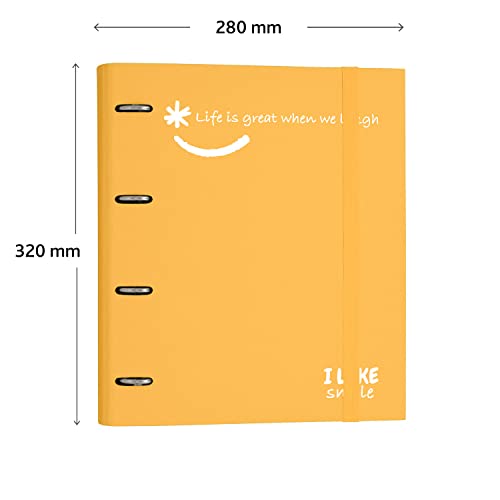 Grafoplás 88101355 4 Ring Binder with Refill, A4, Mandarin, FSC Paper Lined Cardboard, Including Separators, Carpebook Like Smile