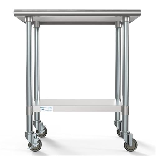 KoolMore Commercial 24x30'' Stainless Steel Work Table with Wheels for Restaurant or Home Use, Under Storage Shelf Food, Tools, Equipment, & Hardware, Heavy Duty Metal Workspace (CT2430-18C), Silver