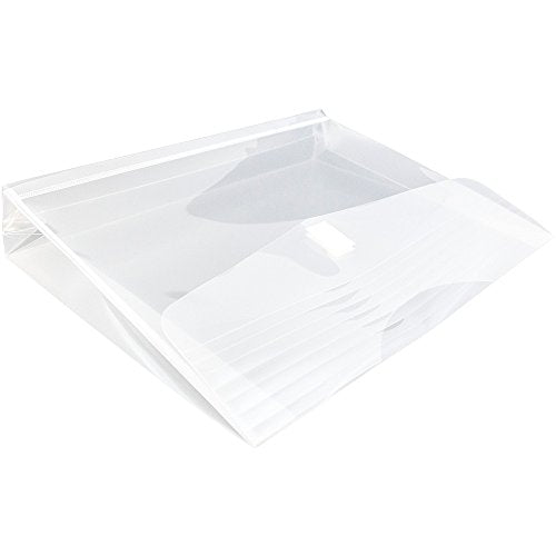 JAM PAPER Plastic Expansion Envelopes w/Hook & Loop Closure - Letter Booklet - 9 3/4 x 13 with 2 Inch Expansion - Clear - 12/Pack
