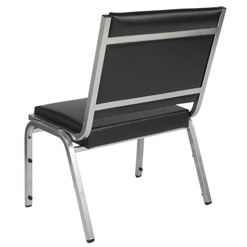 Pemberly Row Bariatric Chair, Faux Leather Upholstery, 1500 lbs Capacity, Black Vinyl and Silver Metal Frame, 34" H x 26.5" W x 23.5" D, Stackable Armless Reception Chair for Healthcare Facilities