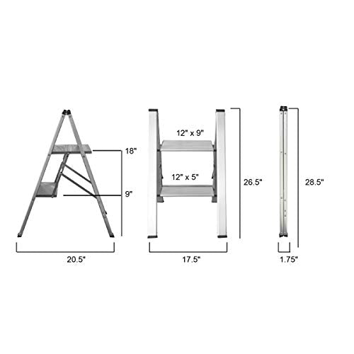Buffalo Tools STLFFA2 Fold Flat Alum. 2 Step Stool, Grey, Black