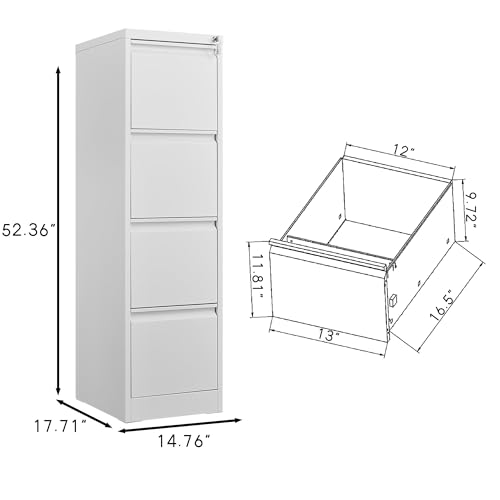 Uneeruiqy 4 Drawer File Cabinet, Heavy Duty Vertical Filing Cabinets with Lock, Metal Steel Storage Cabinet for Office and Home, Assembly Required, White