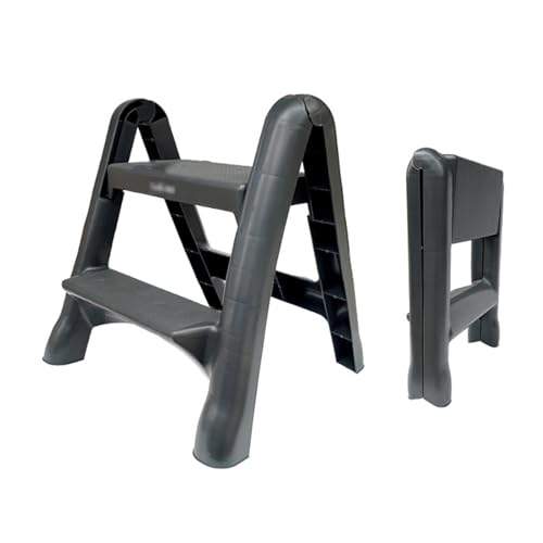 2 Pack Gray Folding Foot Stool for Adults 14 Inch High Step Stool with Non Slip Pads Portable and Sturdy Kitchen and Bathroom Stool Supports up to 300 Pounds