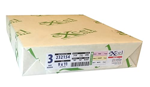 Excel One Carbonless 3-Part Reverse Paper (Pink/Canary/White), 9" x 11" (232154) - One (1) Ream (167 Sets)