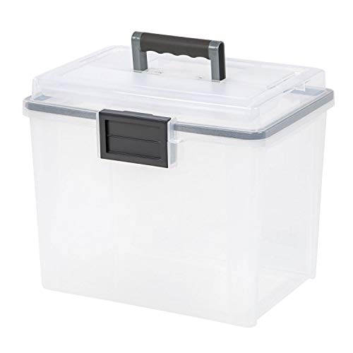 IRIS USA WeatherPro Portable File Box Organizer, 19 Qt. 4-Pack, Clear