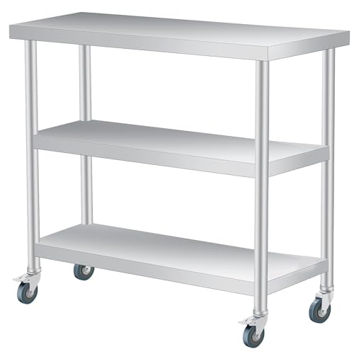 Stainless Steel Table 3-Tier, Commercial Kitchen Utility Workstation