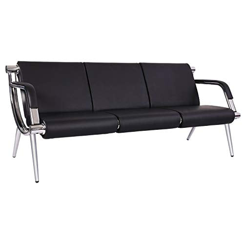 Peach Tree Black Leather Executive Side Reception Chair Office Waiting Room Guest Reception, Salon Barber Office Waiting Chair Bank Hall Airport Reception Waiting Chair 3 Seat Bench