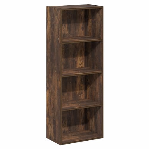 Furinno LUDER Book Shelf, 4-Tier Bookshelf, Bookcase with Open Shelf, 9.3 x 15.6 x 41.7, for Corner, Living Room, Bedroom, Home Office, Amber Pine