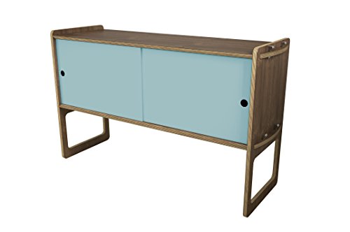 Housefish Key Modular Storage with Door, Tall, Walnut and Light Blue