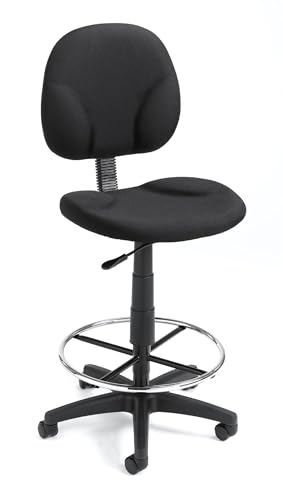 Scranton & Co Adjustable Fabric Drafting Stool, 26.5-31.5 in Seat Height, Black Finish, Contoured Back and Extra Large Cushion Seat, Pneumatic Height Adjustment, Office or Studio Seating