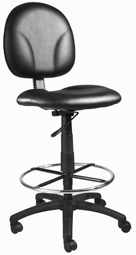 Scranton & Co Adjustable Drafting Stool, 26.5"-31.5" Seat Height, Fabric, Black Finish, Contoured Back, Extra Large Cushion, Pneumatic Height Adjustment, Ergonomic Office Chair for Workspace Use
