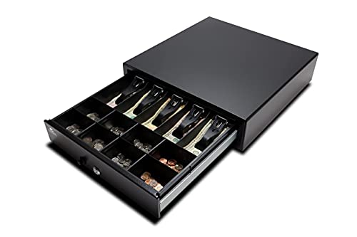 APG Manual 16.2" Point of Sale Cash Drawer | Vasario Series VP101-BL1616-B10 | Push-Button Operation | Plastic Till with 5 Bill/ 8 Coin Compartments | Black