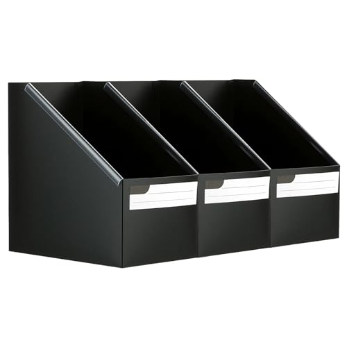 VRFTGHYJU 3 Pack Foldable Plastic Magazine File Holder - A4 Document Organiser with Labels,(Black)