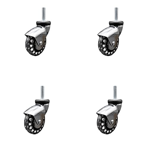 3 Inch Swivel Caster Wheels for Furniture - Bright Chrome Hooded Polyurethane Wheel with 8mm - 1.25 x 1-1/2 Inch Metric Threaded Stem - 480 lbs. Total Capacity - Set of 4 - Service Caster Brand