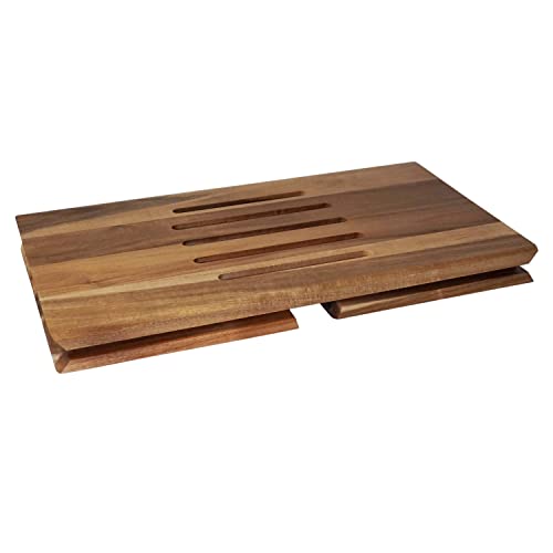 Victor Laptop Stand - Foldable Acacia Wood Standing Desk Converter with Built-In Handles, Portable Workspace for Dorms, Bedrooms, Home Offices, 22" x 13", Brown