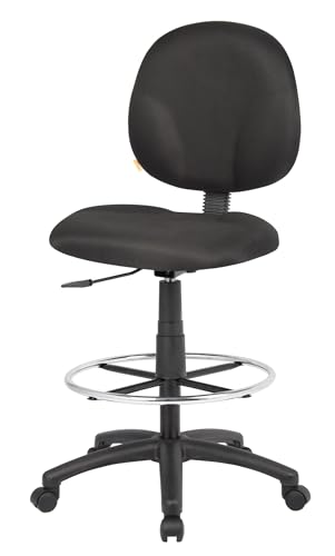 Scranton & Co Adjustable Fabric Drafting Stool, 26.5-31.5 in Seat Height, Black Finish, Contoured Back and Extra Large Cushion Seat, Pneumatic Height Adjustment, Office or Studio Seating
