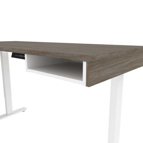 Bestar L-Shaped Standing Desk with Credenza, Walnut Grey, Viva, 72W