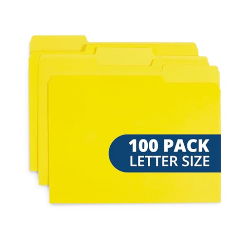 Blue Summit Supplies 100 File Folders, Letter Size, 1/3 Cut Tab, Yellow