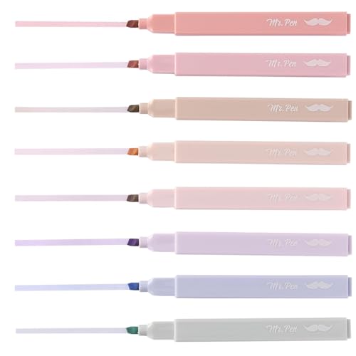 Mr. Pen- Aesthetic Highlighters, 8 Pcs, Chisel Tip, Muted Pastel Color, No Bleed Bible Highlighter Pastel, Highlighters Assorted Colors, Highlighter Set