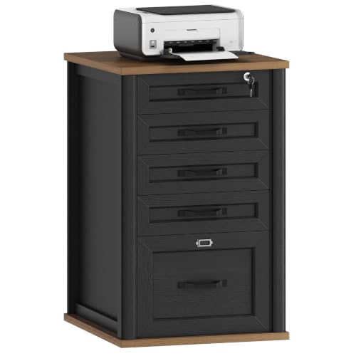 RALGEND Farmhouse 5 Drawer File Cabinet Set of 2, Wooden Filing Cabinet