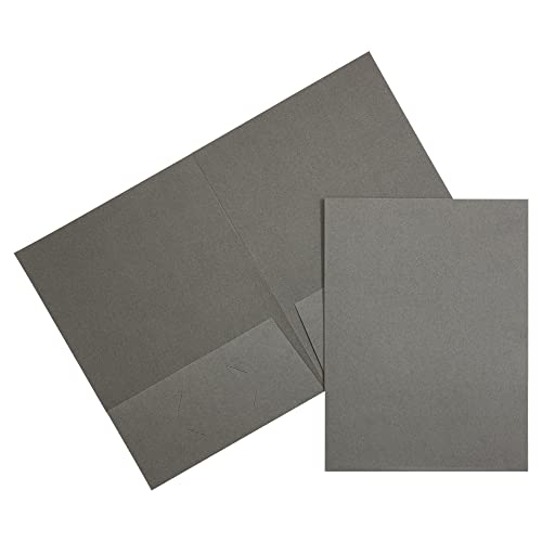 JAM PAPER Two Pocket Textured Linen Presentation Folders - Letter Size Business Folder - Gray - Bulk 100/Box