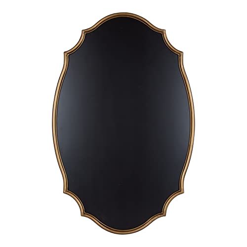 Kate and Laurel Leanna Decorative Scalloped Metal Chalkboard; 24 x 36; Gold; Framed Rounded Oval Vintage Chalkboard for Unique Display; Organization; and Decor