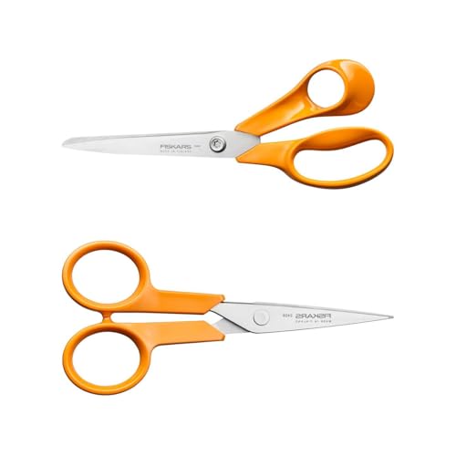 Fiskars Classic Scissors Sewing Kit - Universal Scissors 21 cm + Craft Scissors 13 cm, Stainless Quality Steel, Ergonomic Handles, Precision Blades for Fabric, Paper & Fine Sewing Work, 1082398
