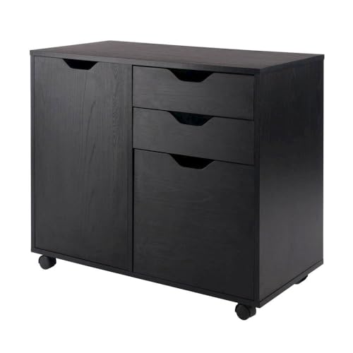 Furnifact 2 Section Mobile Filing Cabinet, Black, 3 Drawers, File Storage, Adjustable Shelf, Rolling Casters, Office Furniture