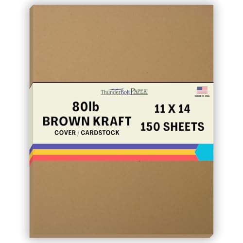 150 Brown Kraft Fiber 80# Cover Paper Sheets - 11" X 14" (11X14 Inches) Scrapbook|Picture-Frame Size - Rich Earthy Color with Natural Fibers - 80lb/Pound Cardstock - Smooth Finish