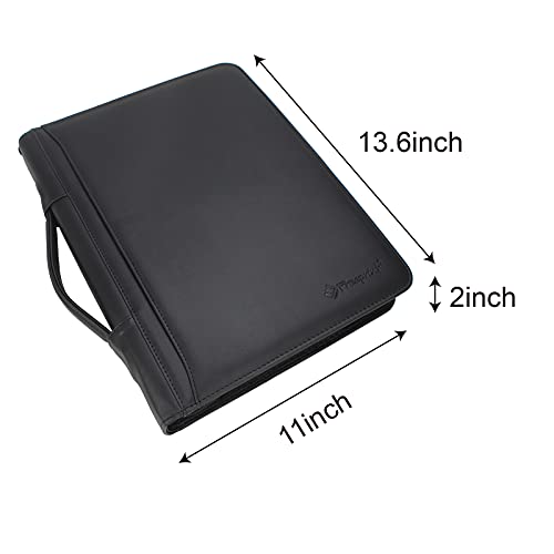 Freeprint Portfolio 3-Ring Binder Organizer with Handle Zippered Padfolio Writing Pad Legal Size Notebook Business Folder Resume Interview for Men Women, Black