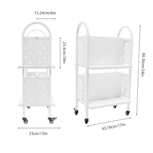 HAPPCUCOE Library Book Cart,2-Tiers Rolling Book Cart with Wheels,Library Cart Book Cart for Libraries, Office, Classrooms, Conference Room,White