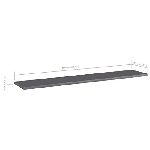 KUPTYERFG 4 Pcs Bookshelf Boards, 39.4" x 7.9" x 0.6" Wall Mounted High Gloss Gray Shelves, Engineered Wood Display Panels for Home Office, Library, and Study Room Storage