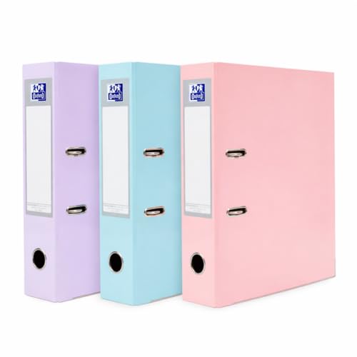 Oxford A4 Lever Arch Files Pastel Colours Pack of Three Pink, Lilac & Mint