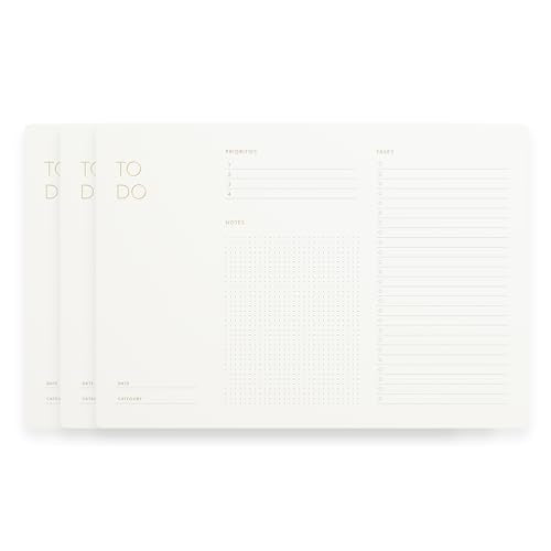 Daily To Do List Notepad, 3 Pack, 150 Sheets, Gold Foil, Undated