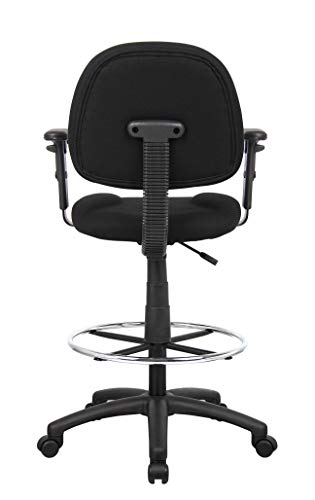 OCC Drafting Stool with Foot Ring and Adjustable Arms in Black Fabric Drafting Chair