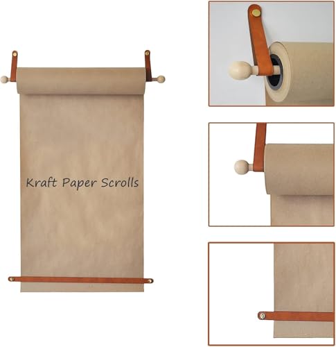 LNNW Kraft Paper Dispenser 45/64 cm Wide Kraft Paper Roll Dispenser, Wall-Mounted Roller Kraft Paper Roll Display, Solid Wood Support Rod Decorative Message Boards for Wall(Kraft Paper Width: 45cm/17.