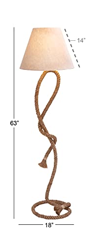 Deco 79 Jute Rope Room Floor Lamp Twisted Rope Standing Tall Lamp with Cream Linen Shade, Tall Lamp 18" x 18" x 63", Brown