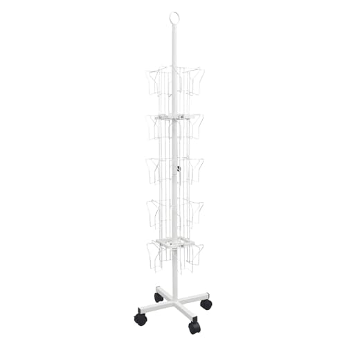20 Pocket Greeting Card Display Stand, 6"x 8 6-Tier Rotating Greeting Card Rack Display Stand, Greeting Card Display Stand, Rotating Greeting Card Rack 360° Swivel Floor Holder for Stickers Leaflets (White)