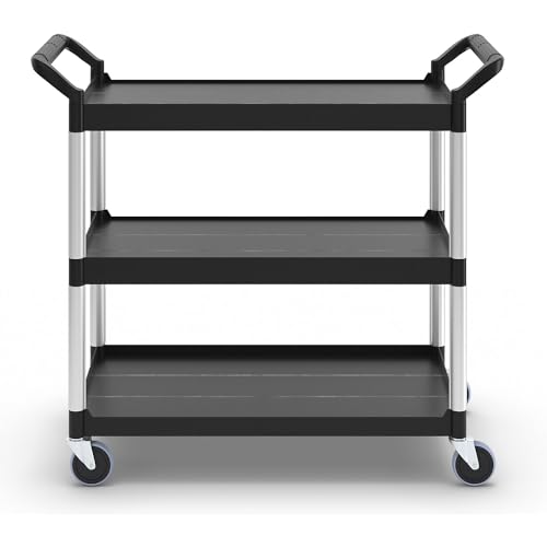 Rubbermaid 342488BLA Economy Plastic Cart, Three-Shelf, 18-5/8w x 33-5/8d x 37-3/4h, Black