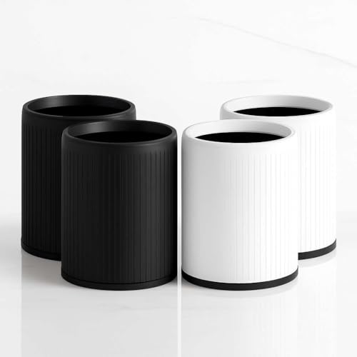 4 Pack - 4 Gallon White & Black Plastic Trash Can/Small Indoor Wastebasket, Round Polyethylene Bin for Office, Hotel, Home, School
