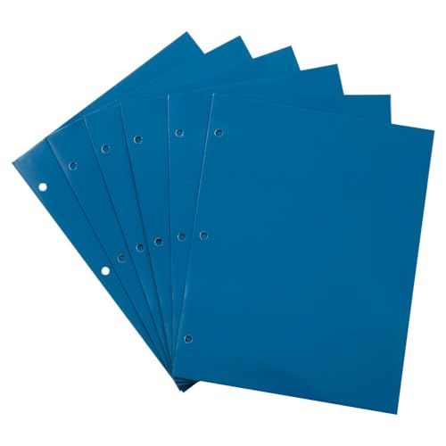 JAM PAPER Laminated Two Pocket Glossy 3 Hole Punch School Folders - Letter Size - High Gloss Blue - Bulk 100/Box
