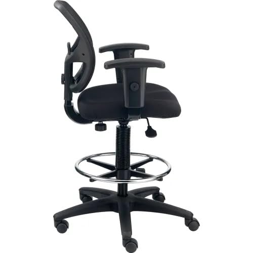 Adjustable Drafting Stool with Mesh Back – Ergonomic Office Drafting Chair with Footrest, Armrests & Height Adjustment (Black)