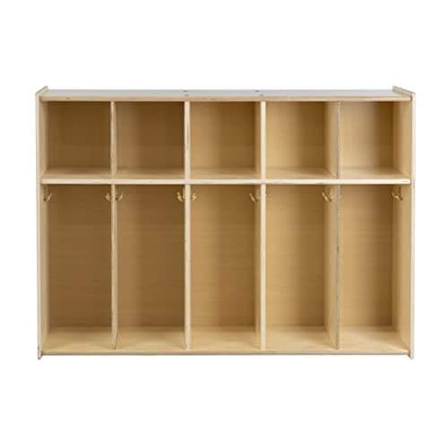 RRI Goods 5-Section Coat Locker with Cubbies, Wooden Backpack Storage Organizer with Coat Hooks and Cubby Storage Organizer Cubes for Kids, Daycare, Classroom