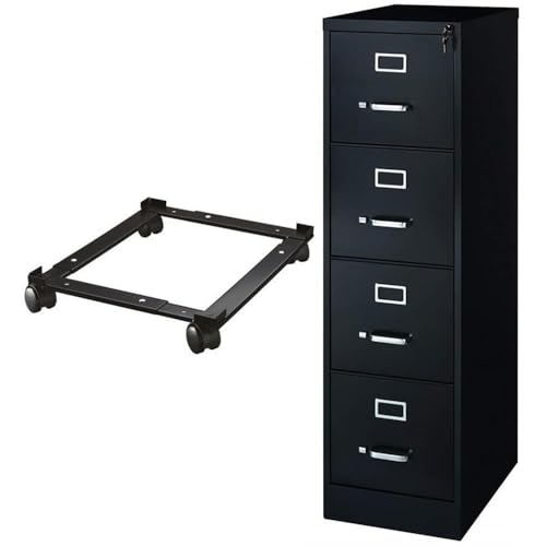Home Square Fully Assembled 4 Drawer 22" Deep Letter File Cabinet in Black with File Caddy
