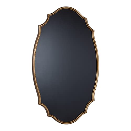 Kate and Laurel Leanna Decorative Scalloped Metal Chalkboard; 24 x 36; Gold; Framed Rounded Oval Vintage Chalkboard for Unique Display; Organization; and Decor
