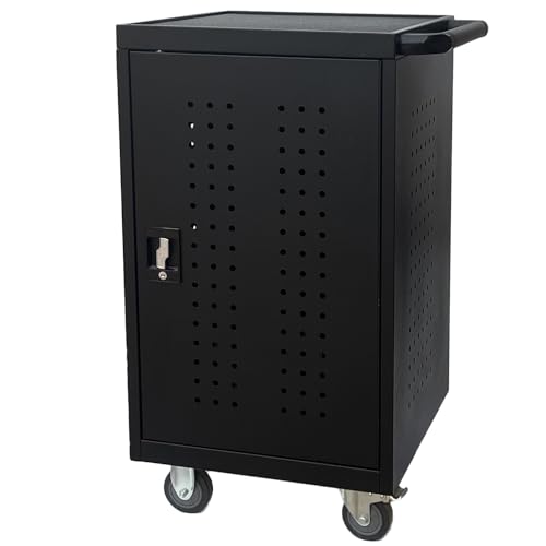ALT Technology 30-Bay Mobile School Charging Cart Station for Chromebook, Tablet and Laptop Computer with Power Strip Included, Accommodate Up to 14" Laptops, Assembly Required 1001 Black