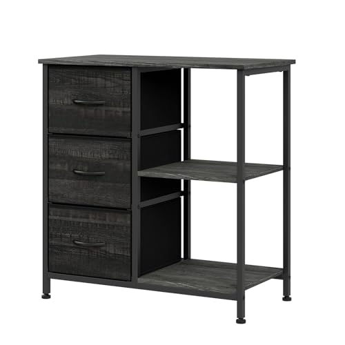 LALFPET Modern 3-Drawer Fabric File Cabinet with Printer Stand – 2 Open Storage Shelves – Under Desk Organizer for Home Office or Bedroom – Sturdy Steel Frame – Black