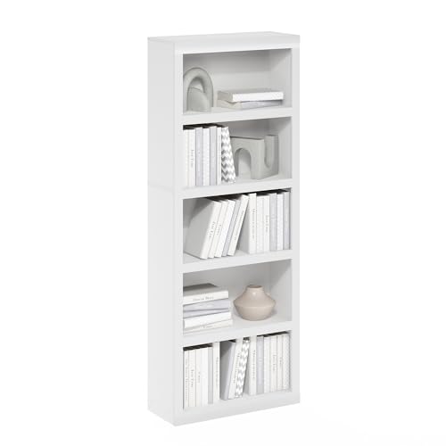 Furinno Rail 5-Tier Book Shelf with Open Shelf, White