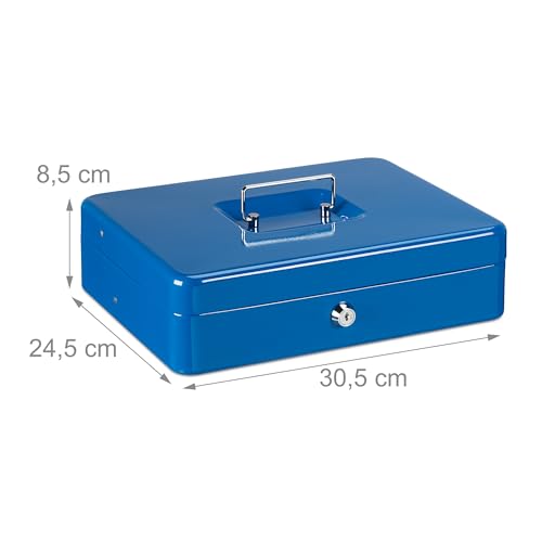 Relaxdays Cash Box, Blue, H x W x D: 8.5 x 30.5 x 24.5 cm